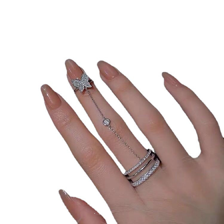 Net Red Butterfly Tassel Finger Ring Special-interest Design