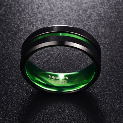 8MM Wide Flat Single Groove Inner Green Tungsten Steel Ring