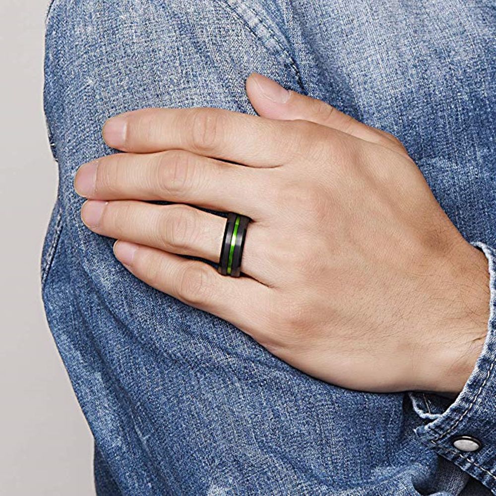 8MM Wide Flat Single Groove Inner Green Tungsten Steel Ring