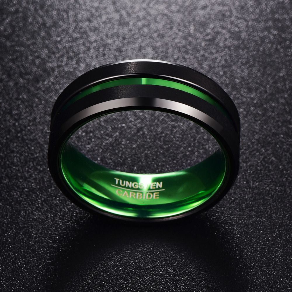 8MM Wide Flat Single Groove Inner Green Tungsten Steel Ring