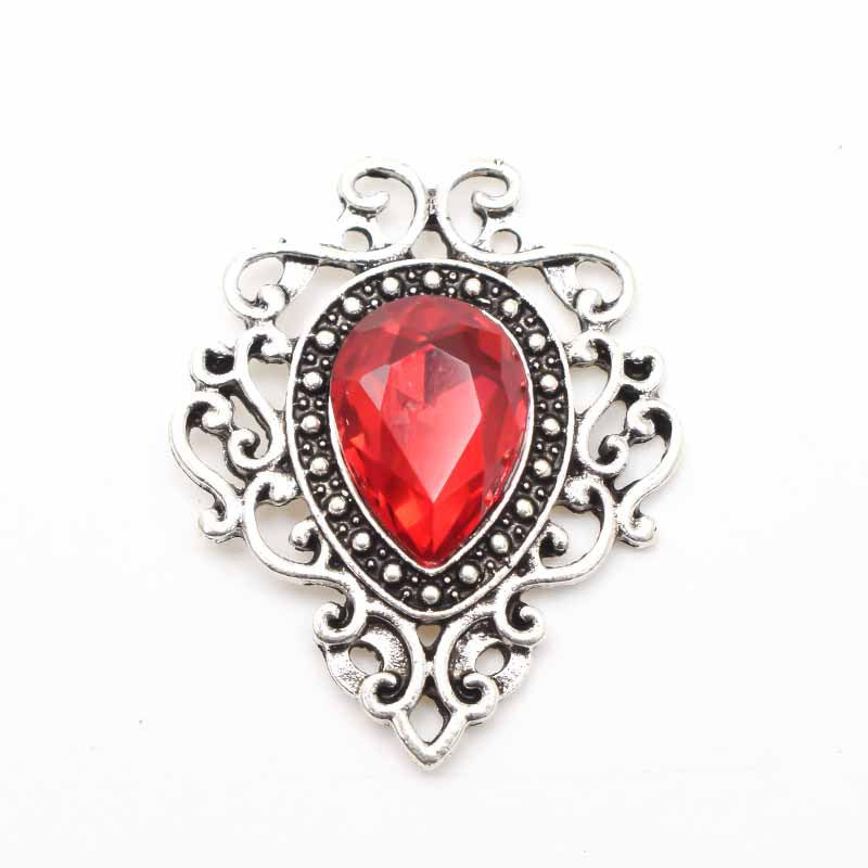 Antique Silver Alloy Flower Plate Water Drop Gem Brooch