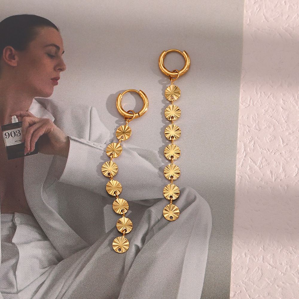 Stainless Steel Plated 18K Long Snowflake Chain Earrings