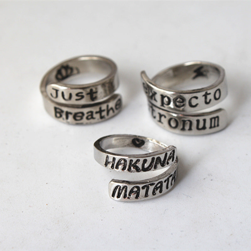 Korean Style Jewelry English Adjustable Ring