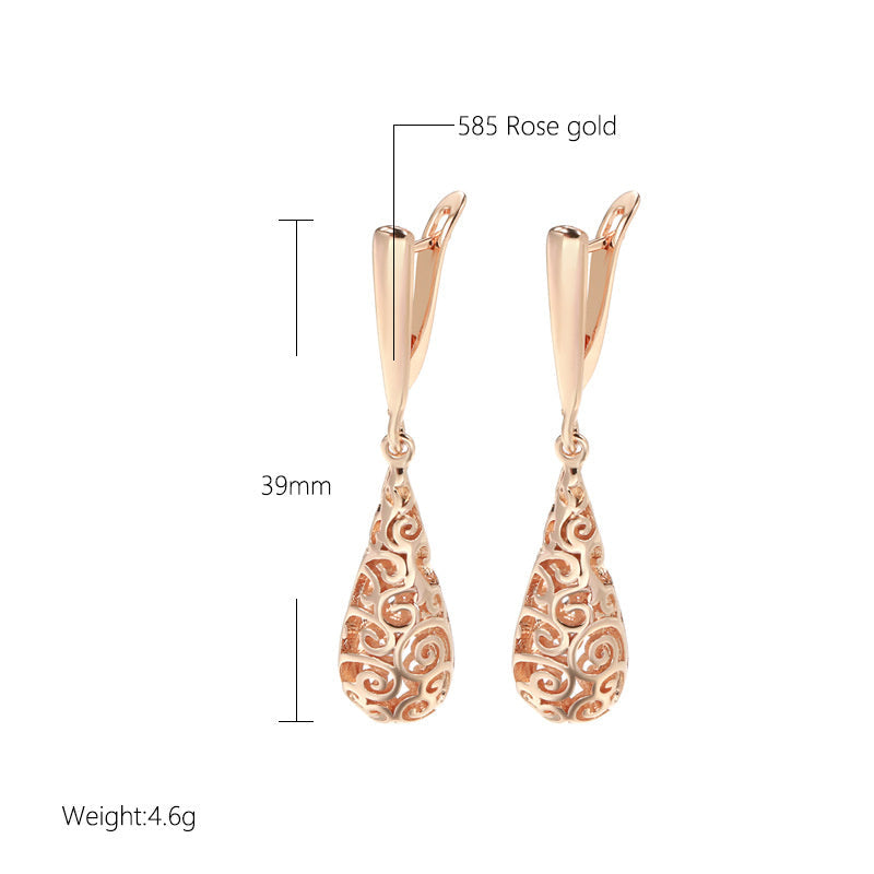 Water Drop Hollow Pattern Earrings Female S Internet-famous And Vintage Rose Gold