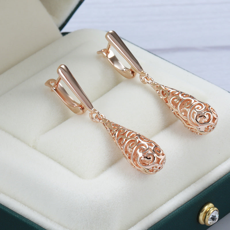 Water Drop Hollow Pattern Earrings Female S Internet-famous And Vintage Rose Gold