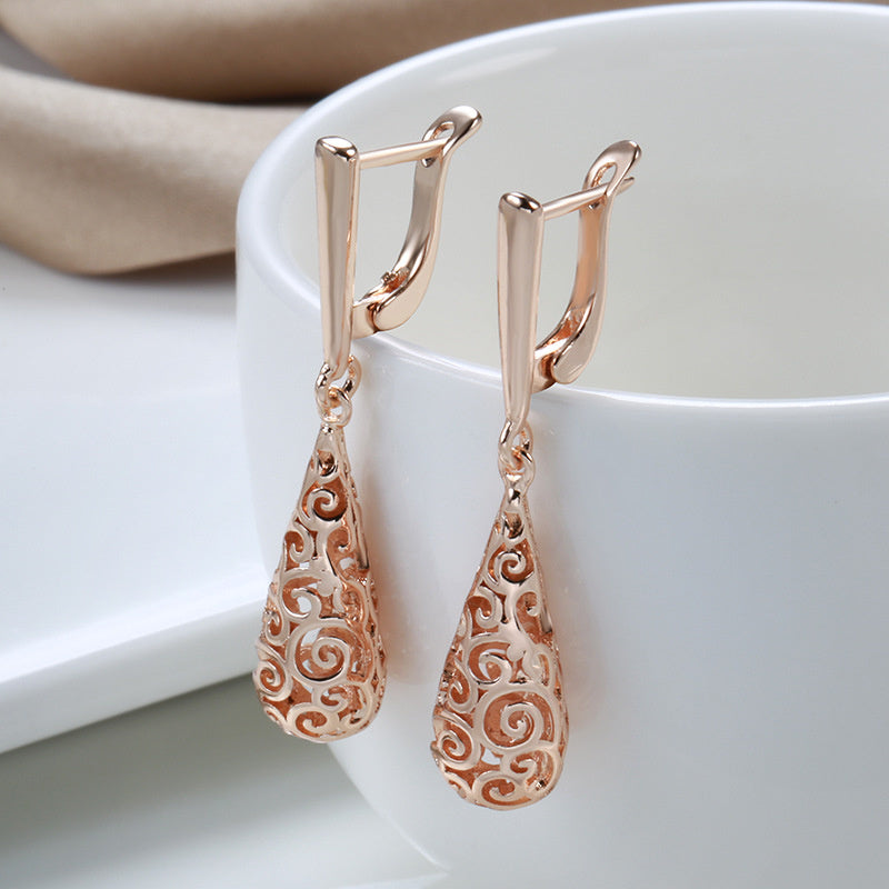 Water Drop Hollow Pattern Earrings Female S Internet-famous And Vintage Rose Gold