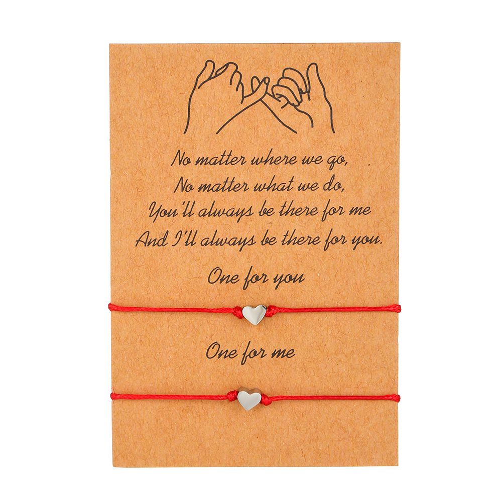 Simple Heart Shaped Wax Thread Braided Blessing Card Bracelet