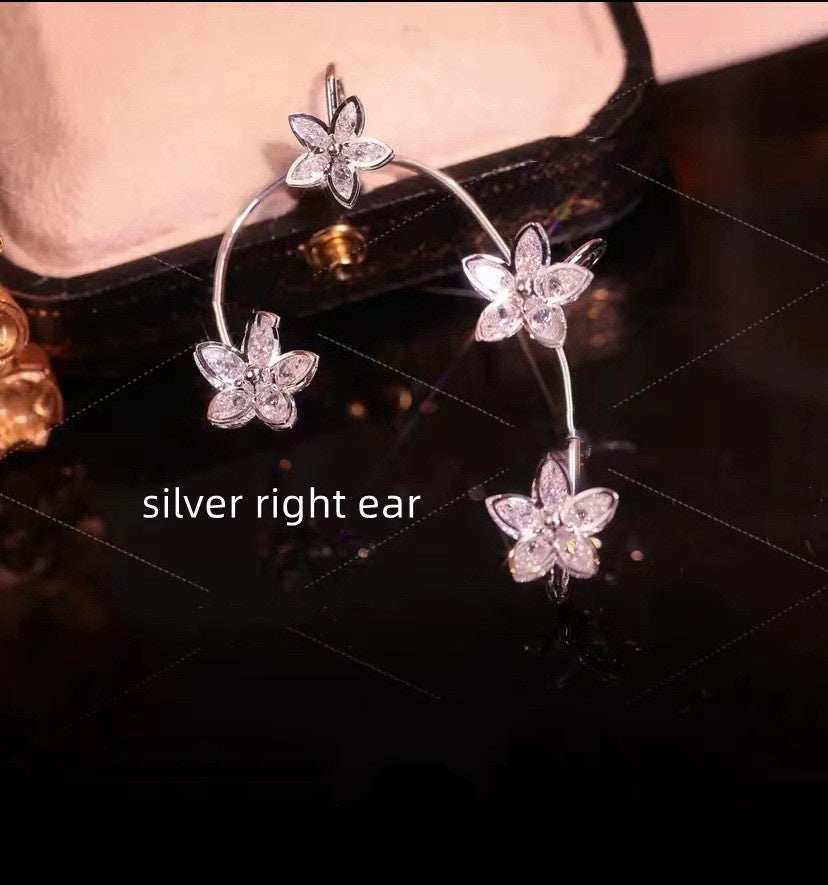 Light Luxury Zircon Flower Ear Hanging Temperament