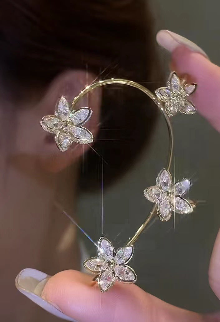Light Luxury Zircon Flower Ear Hanging Temperament