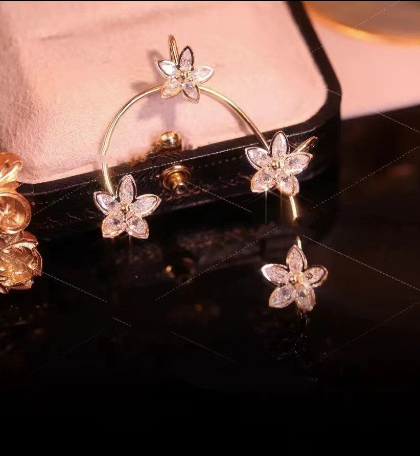 Light Luxury Zircon Flower Ear Hanging Temperament
