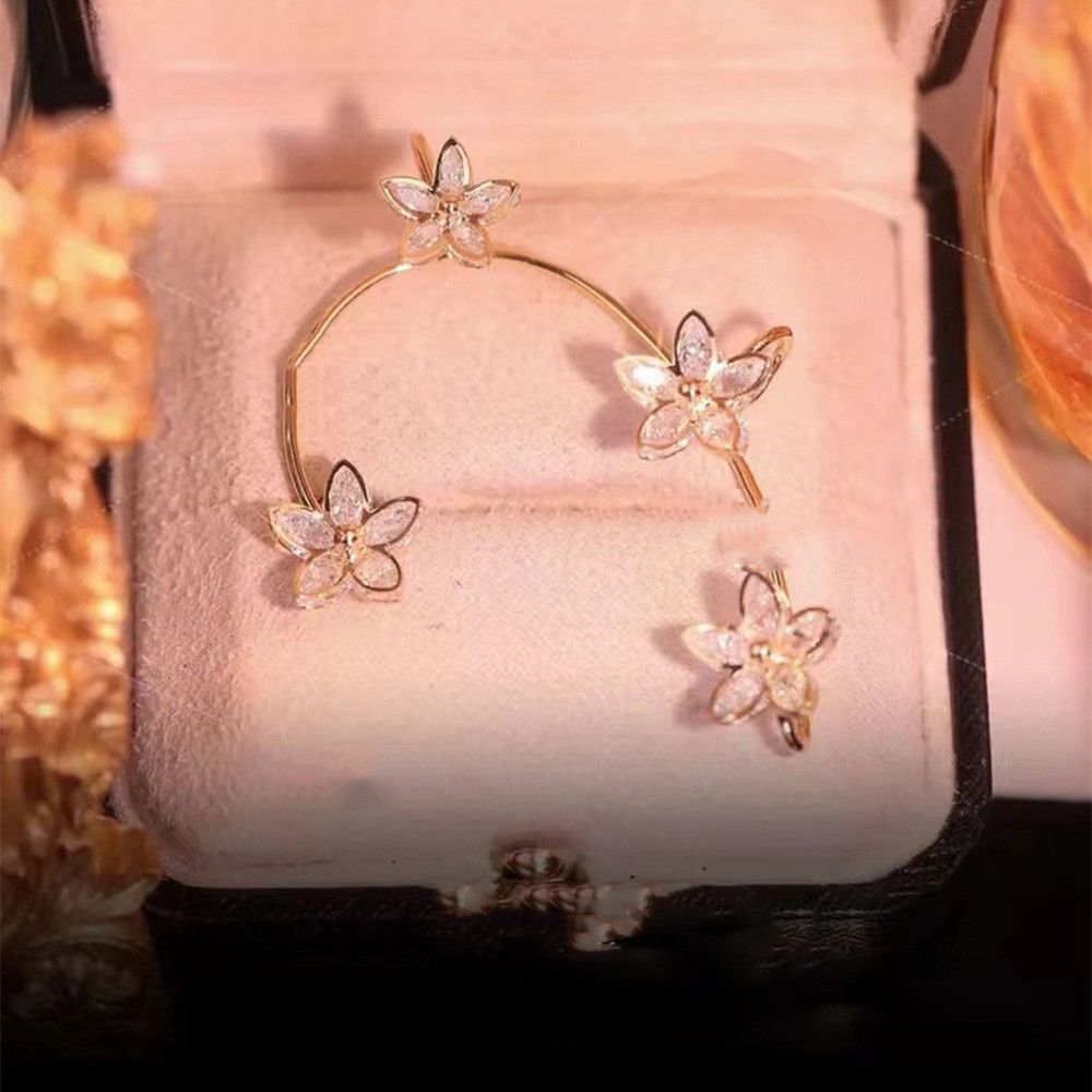 Light Luxury Zircon Flower Ear Hanging Temperament
