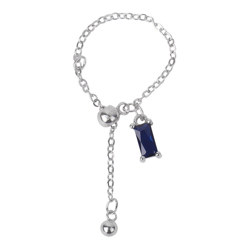 Women's Fashion Sterling Silver Color Small Square Diamond Pull Ring