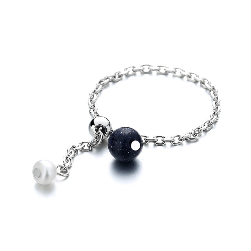 Women's Fashion Sterling Silver Geometric Chain Stitching Starry Sky Small Beads Ring