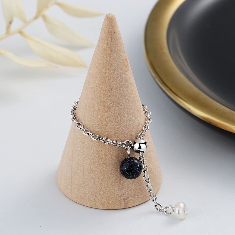 Women's Fashion Sterling Silver Geometric Chain Stitching Starry Sky Small Beads Ring