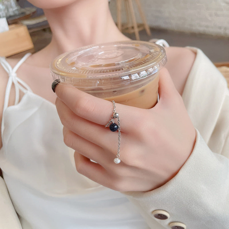 Women's Fashion Sterling Silver Geometric Chain Stitching Starry Sky Small Beads Ring