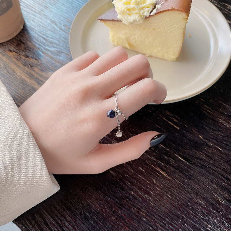 Women's Fashion Sterling Silver Geometric Chain Stitching Starry Sky Small Beads Ring
