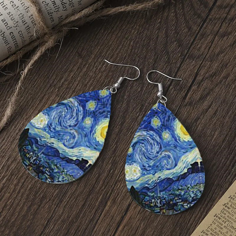 Double-sided Printing Starry Night Earrings On The Rhona River