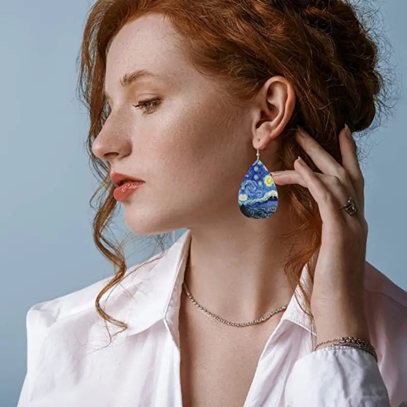 Double-sided Printing Starry Night Earrings On The Rhona River