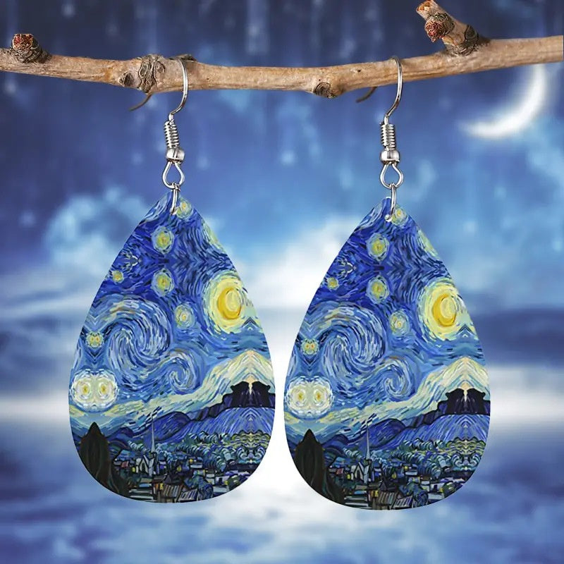 Double-sided Printing Starry Night Earrings On The Rhona River