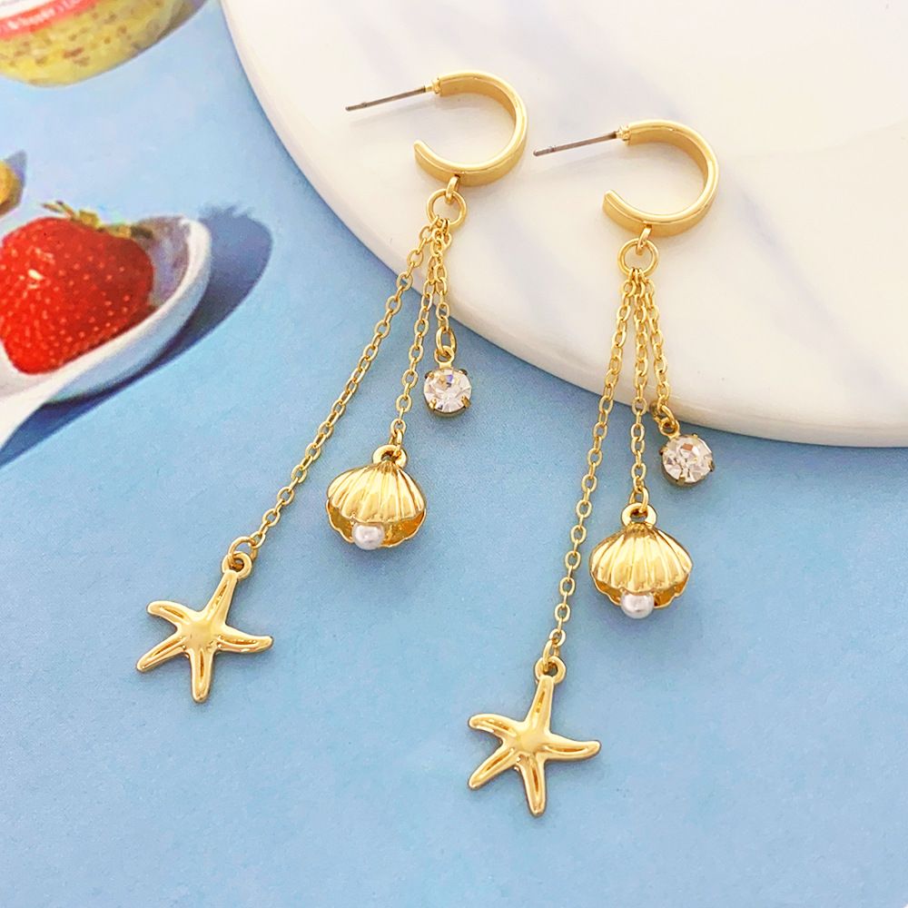 Starfish Shell Micro Inlaid Long Tassel Special Graceful Earrings