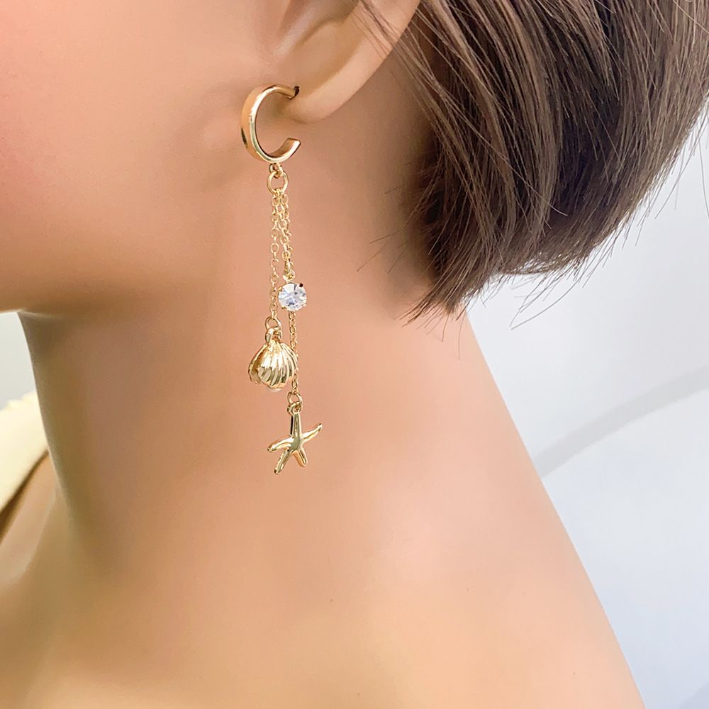 Starfish Shell Micro Inlaid Long Tassel Special Graceful Earrings