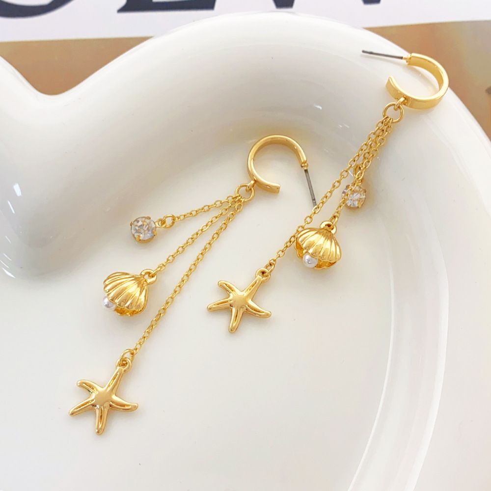 Starfish Shell Micro Inlaid Long Tassel Special Graceful Earrings