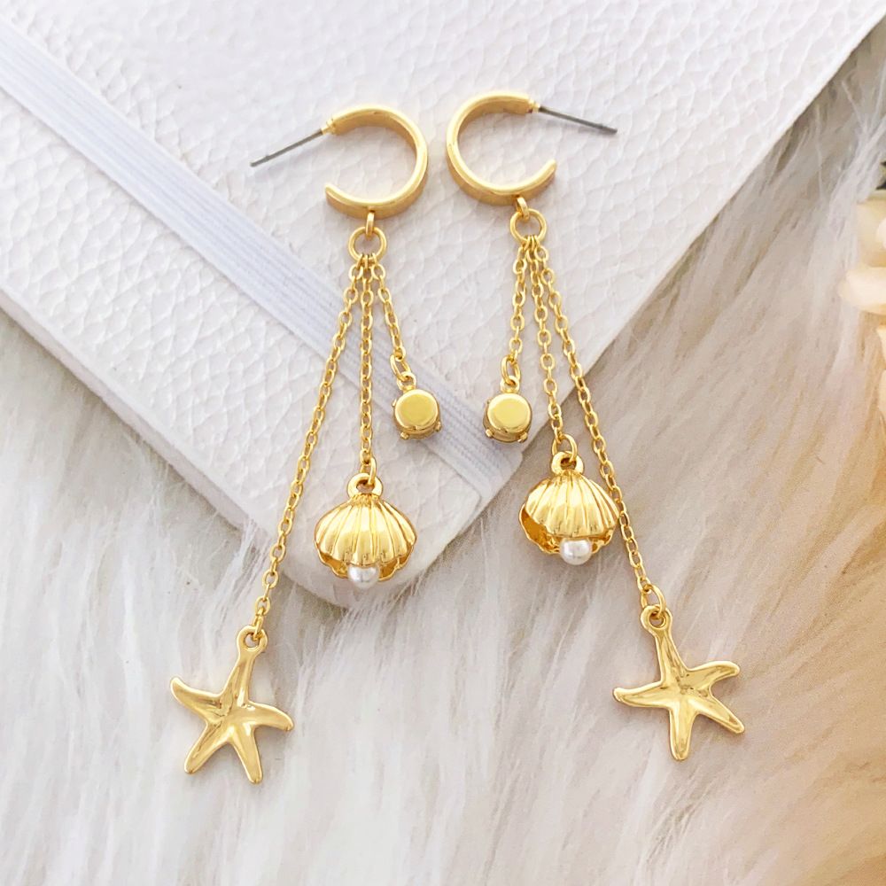 Starfish Shell Micro Inlaid Long Tassel Special Graceful Earrings