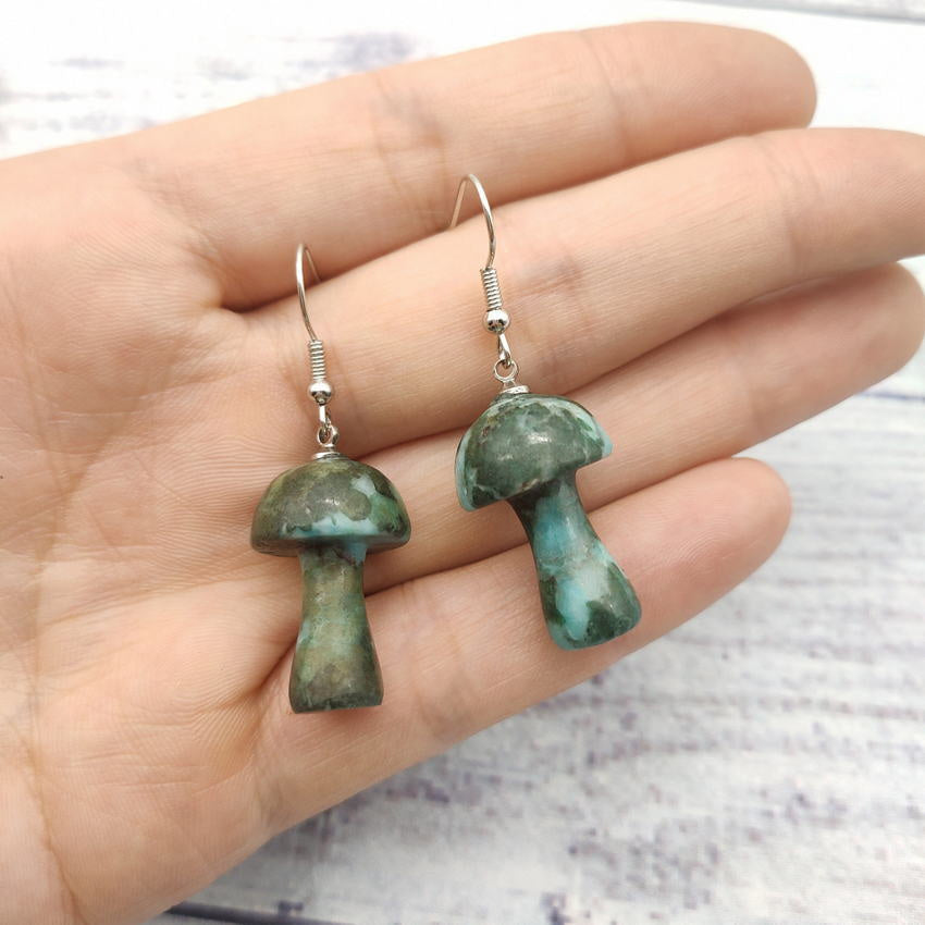 Personalized Simple Natural Stone Mushroom Shape Earrings