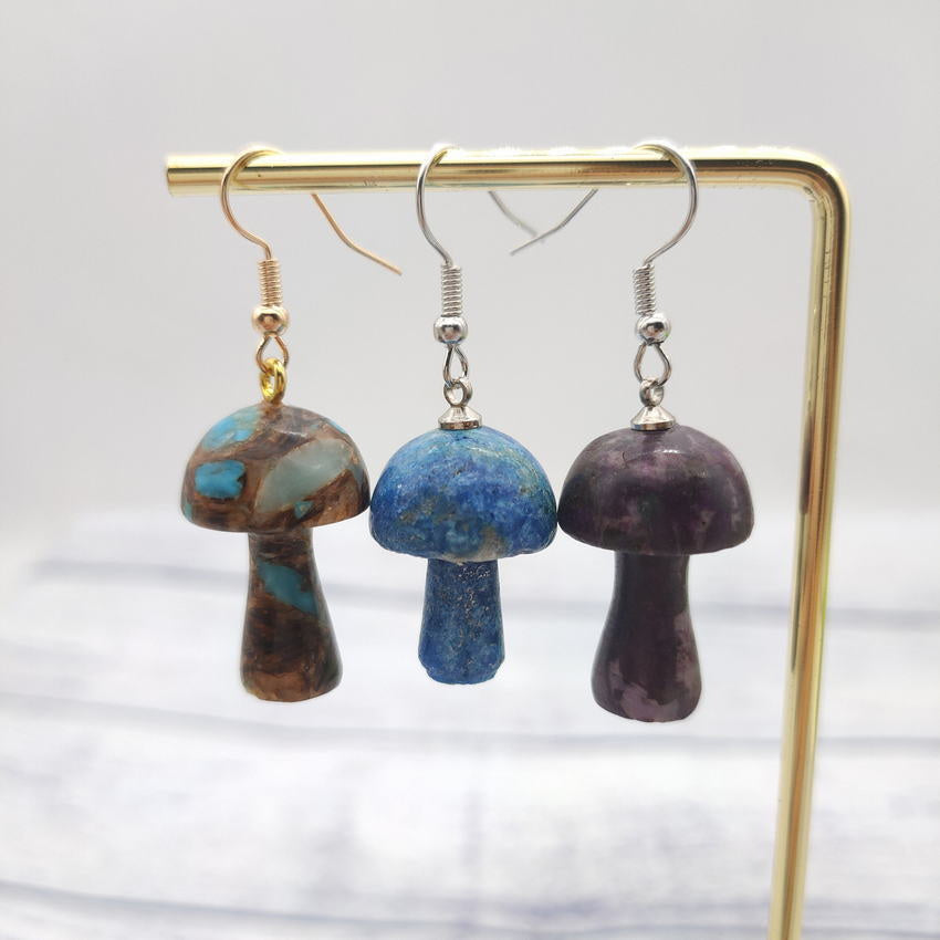 Personalized Simple Natural Stone Mushroom Shape Earrings