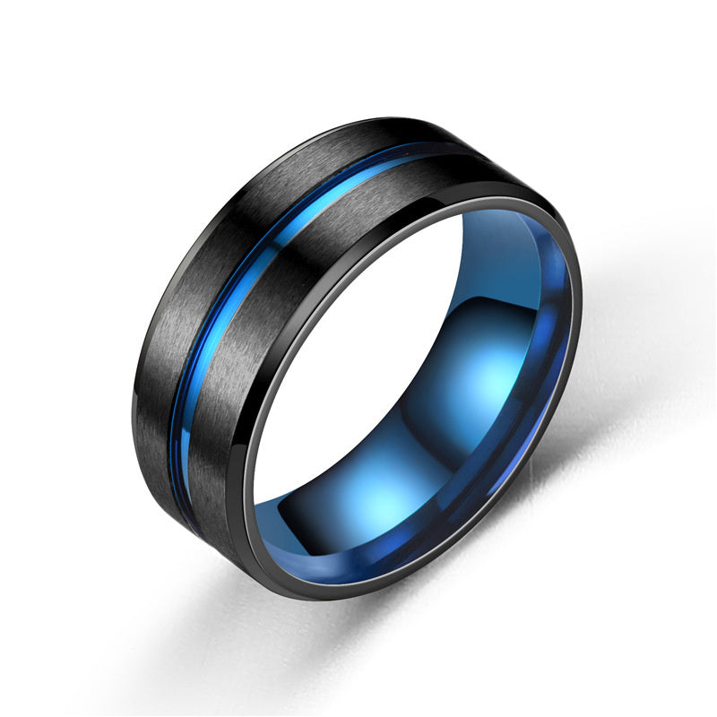 8mm Classic Fashion Two-tone Brushed Stainless Steel Ring For Men