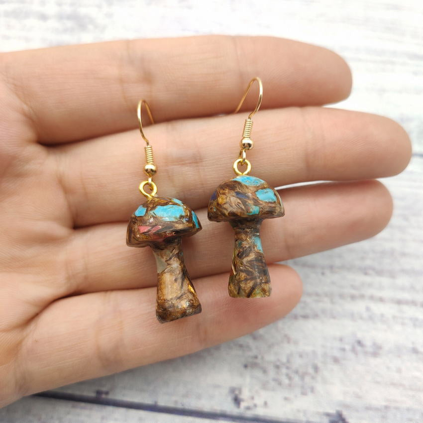 Personalized Simple Natural Stone Mushroom Shape Earrings