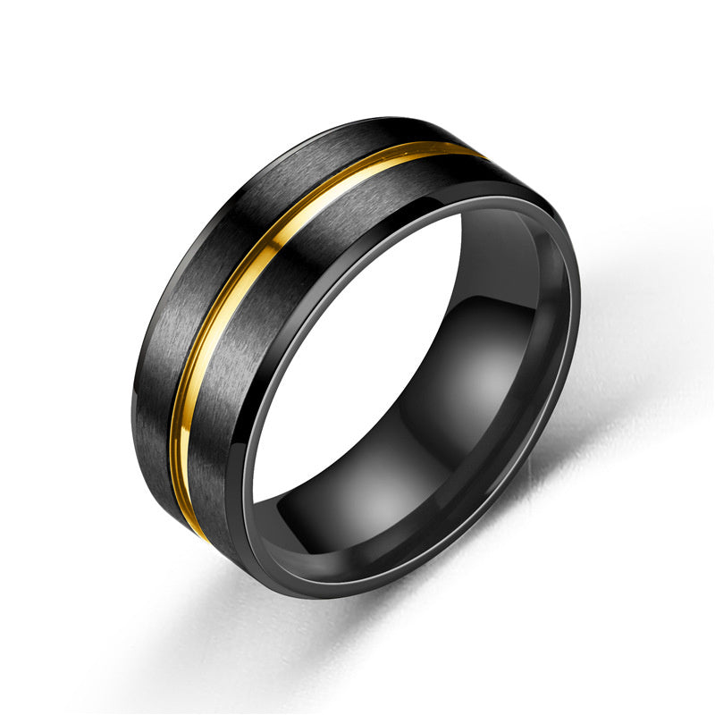 8mm Classic Fashion Two-tone Brushed Stainless Steel Ring For Men