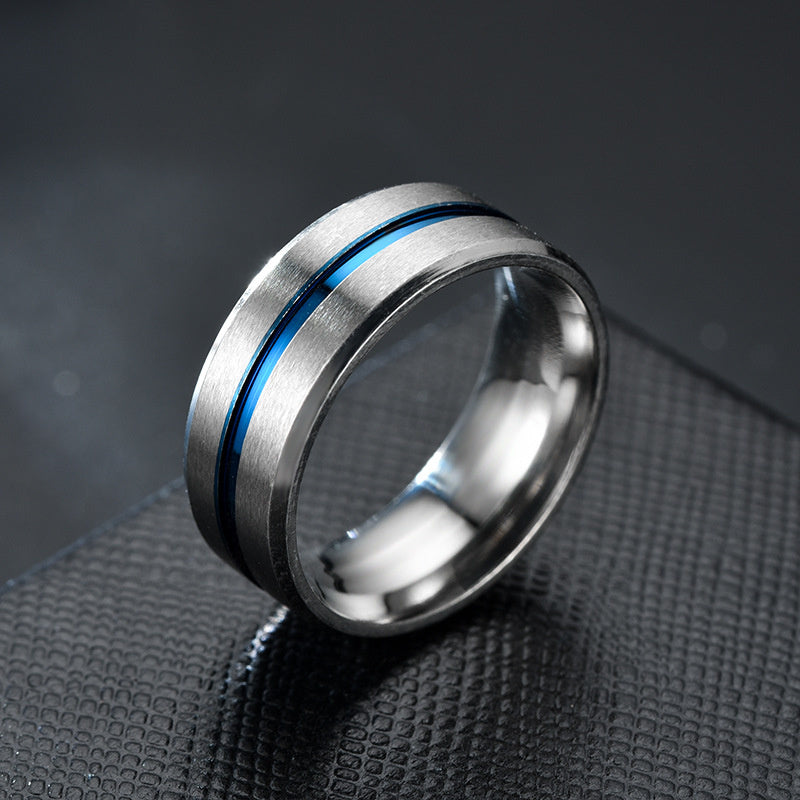 8mm Classic Fashion Two-tone Brushed Stainless Steel Ring For Men