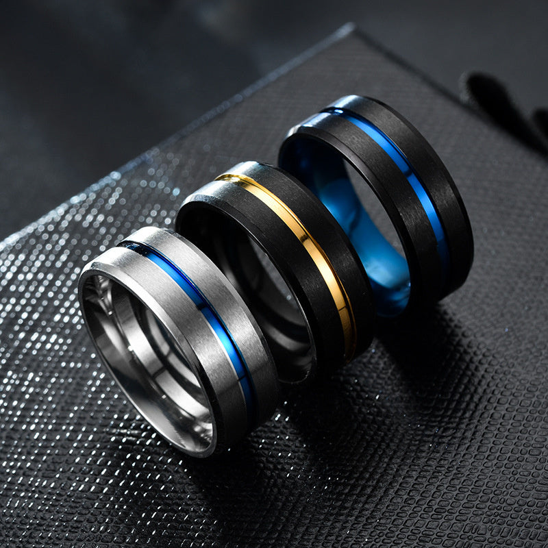 8mm Classic Fashion Two-tone Brushed Stainless Steel Ring For Men