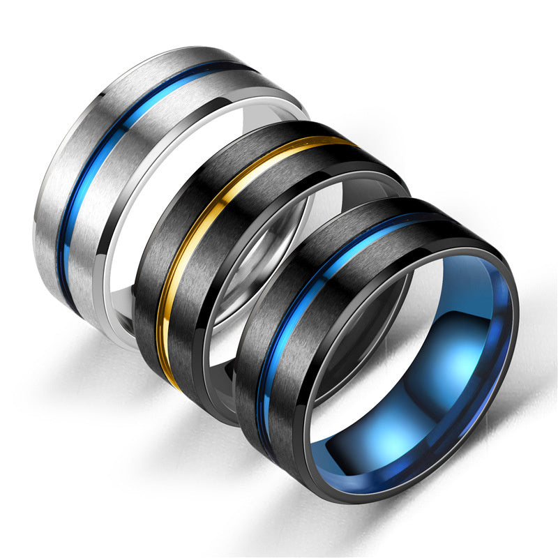 8mm Classic Fashion Two-tone Brushed Stainless Steel Ring For Men