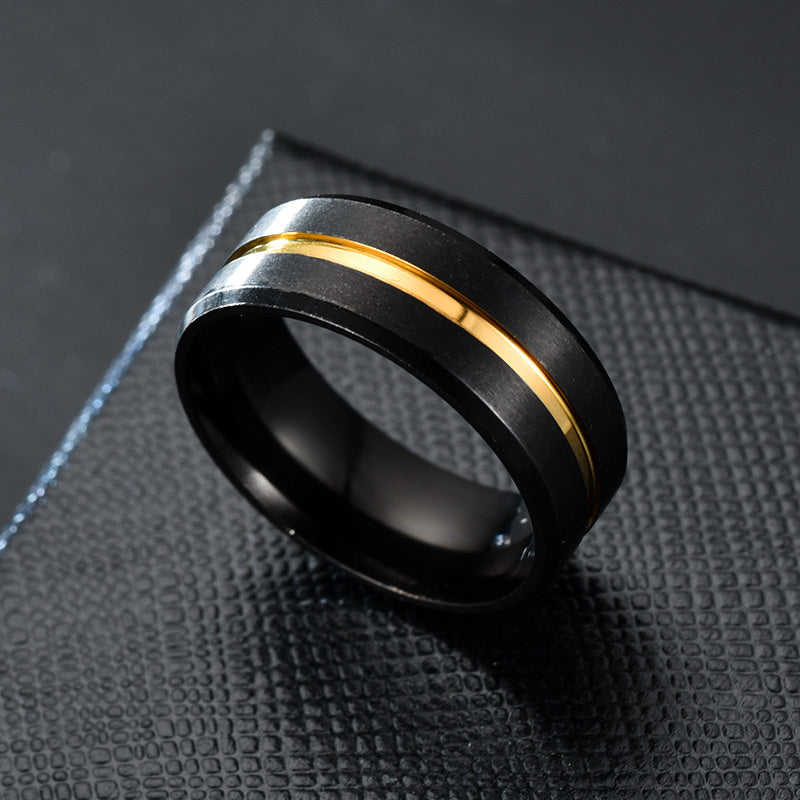 8mm Classic Fashion Two-tone Brushed Stainless Steel Ring For Men