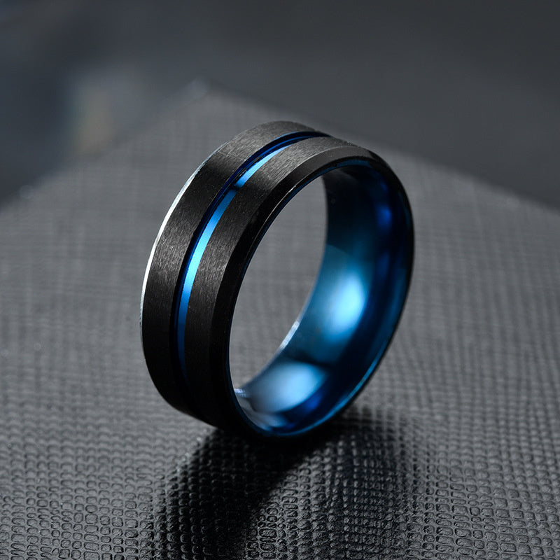 8mm Classic Fashion Two-tone Brushed Stainless Steel Ring For Men