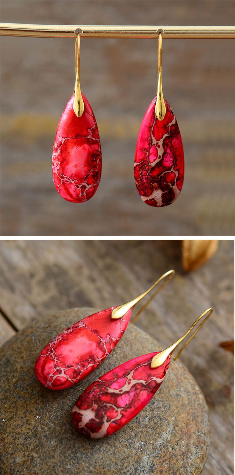 Bohemian Emperor Stone Water Drop Earrings Natural Stone Ornament Jewelry