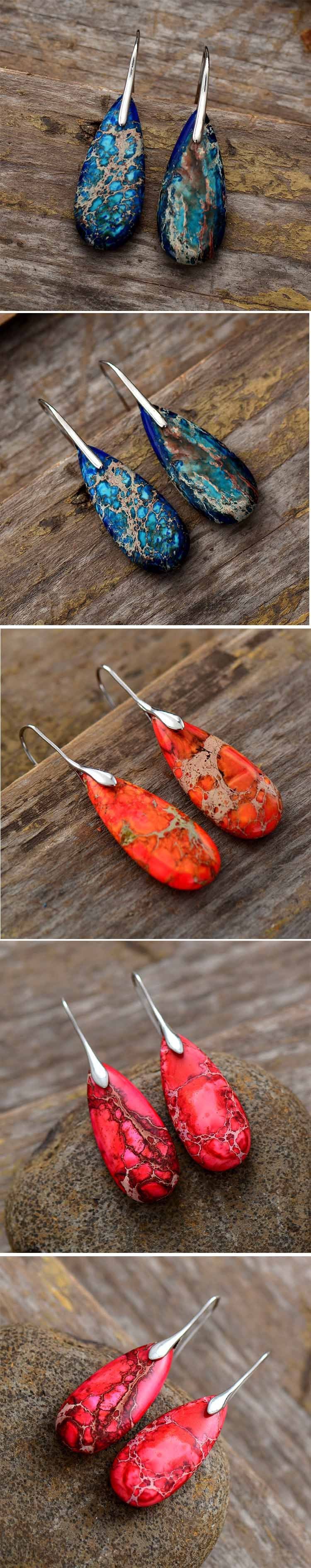 Bohemian Emperor Stone Water Drop Earrings Natural Stone Ornament Jewelry