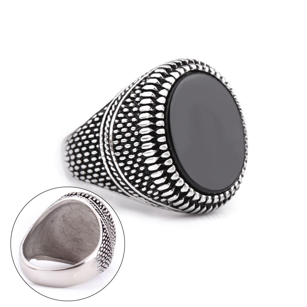 European And American New Black Onyx Retro Ring Men's Fashion Ring
