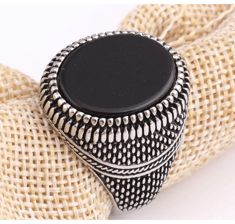 European And American New Black Onyx Retro Ring Men's Fashion Ring