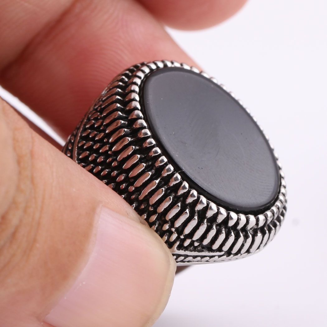 European And American New Black Onyx Retro Ring Men's Fashion Ring