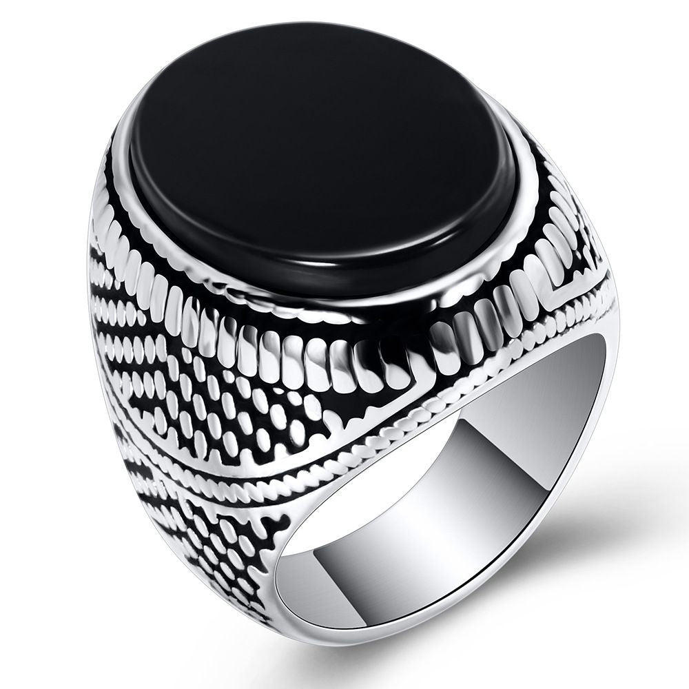 European And American New Black Onyx Retro Ring Men's Fashion Ring
