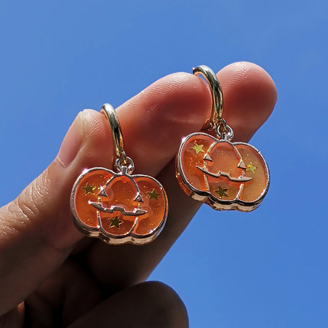 Cute Pumpkin Big Statement Hoop Earrings Girl Trendy Gold