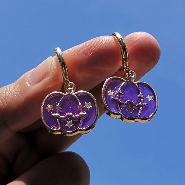 Cute Pumpkin Big Statement Hoop Earrings Girl Trendy Gold