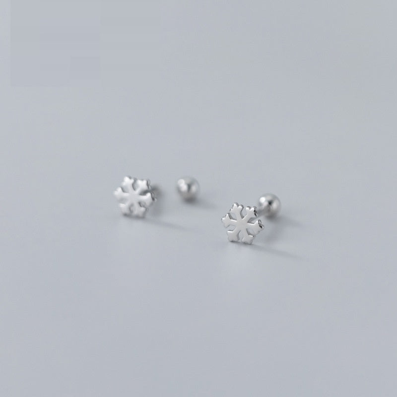 925 Sterling Silver Snowflakes Beads Screw Stud Earrings