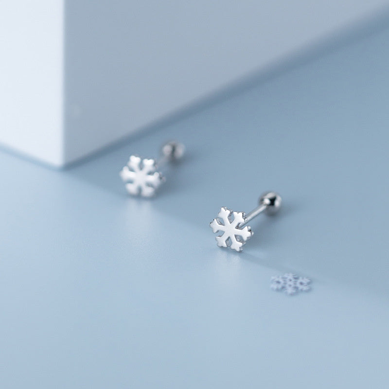 925 Sterling Silver Snowflakes Beads Screw Stud Earrings