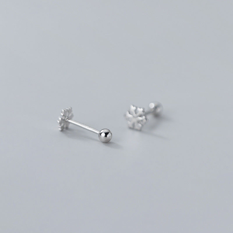 925 Sterling Silver Snowflakes Beads Screw Stud Earrings
