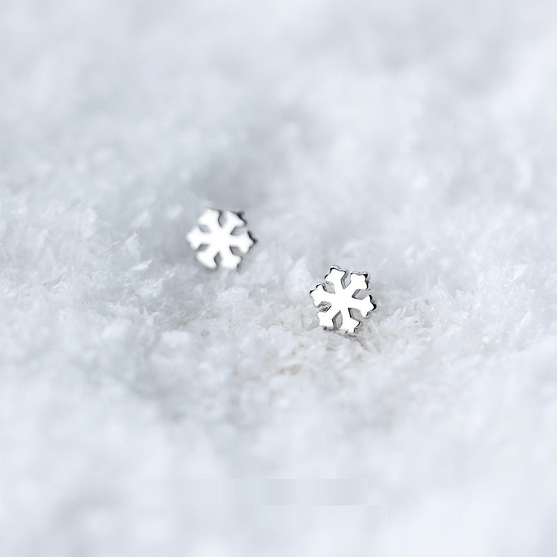 925 Sterling Silver Snowflakes Beads Screw Stud Earrings