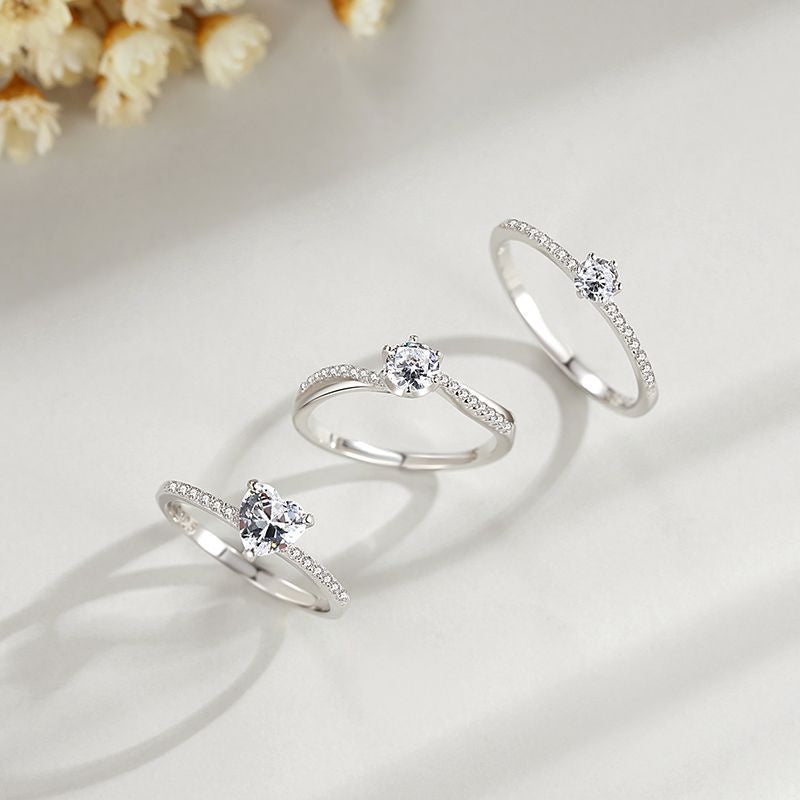 S925 Sterling Silver Ring Love 1 Karat Simulation Diamond Jewelry